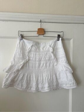 LoveShackFancy White Tiered Lace Mini Skirt